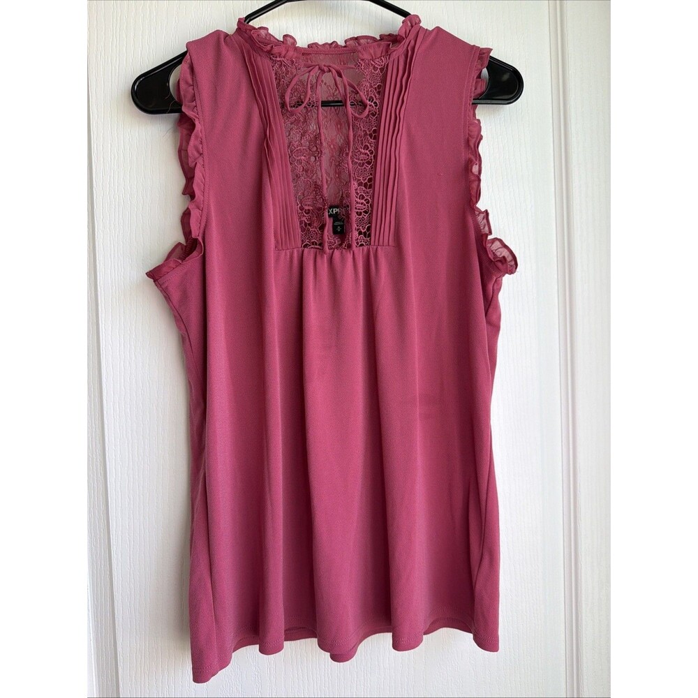 Express Women's Pink Sleeveless lace trimmed Size Medium Tank Top